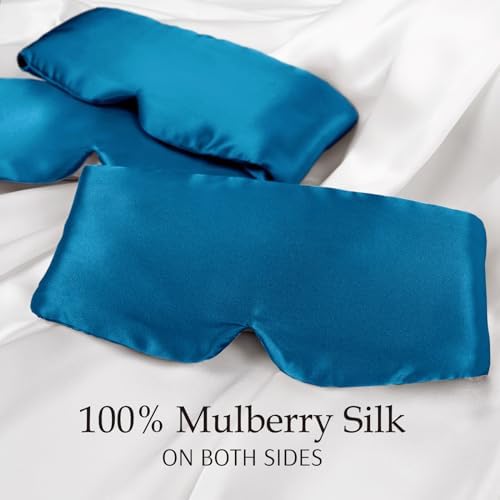 Zenssia 100% Mulberry Silk Sleep Eye Mask for Men and Women, Peacock Blue - Image 2