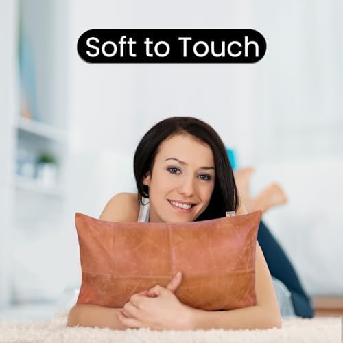 Leather Lovers 100% Lambskin Leather Pillow Cover - Sofa Cushion Case - Decorative Throw Covers for Living Room & Bedroom - Mango Tan Antique Pack of 2-16X24 Inch - Image 4