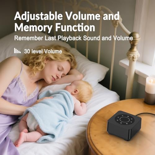 White Noise Sound Machine, Noise Machine for 20 Soothing Sounds, 2 Customizable Shortcut Buttons, Timer, Memory Function, USB-A Cable Included (Battery&Adapter NOT Included)for Baby, Kids&Adult(Black) - Image 6