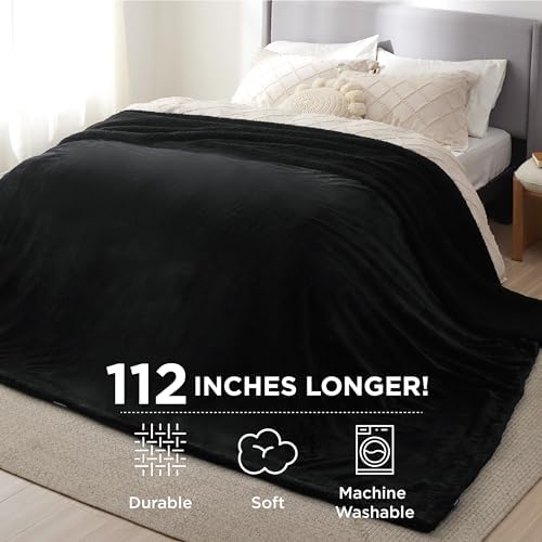 Bedsure GentleSoft Sherpa Fleece Oversized Cal King Blankets for Bed - Thick and Warm Throw for Women and Men, Soft Fuzzy Plush Large Blanket for Winter, Non-Heated, Black, 112x98 Inches - Image 3