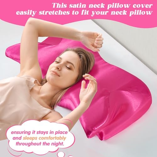 P Pothuiny Hot Pink Satin Cervical Pillow Case Cover 1-Pack with Zipper - Image 5