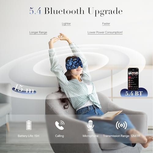 LC-dolida Sleep Mask with Bluetooth Headphones, Extra Large Silk Eye Mask for Sleeping Side Day Sleepers, Sleep Headphones Bluetooth 5.4 for Women Men with Thin Speaker, Blackout, Comfort, Microphone - Image 3