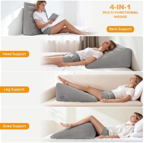 USHMA Inflatable Wedge Pillow for Traveling, 12 Inch Travel Bed Wedge for Headboard Triangle Pillow, Travel Wedge Pillow for Sleeping, Acid Reflux Relief, After Surgery, Back Pain Relief - Image 3