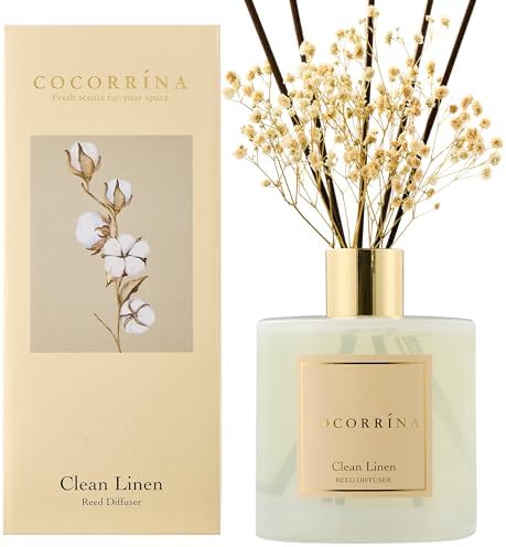 COCORRÍNA Reed Diffuser - Clean Linen 17 Fl.oz Reed Diffuser with 8 Sticks Scented Diffuser with Preserved Flowers for Bathroom Home Decor - Image 2