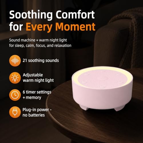 Kipcush White Noise Machine for Sleeping – High-Fidelity Non-Looping Sounds, Dimmable Night Light, USB Powered, Sleep Sound Machine for Baby, Kids & Adults (K8-T Light Nude, Standard) - Image 2