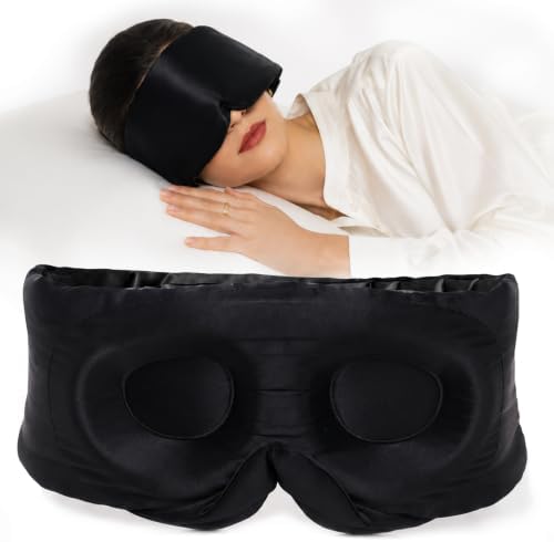 SilkSilky 22 Momme Mulberry Silk Sleep Mask for Side Sleepers, Black by SilkSilky
