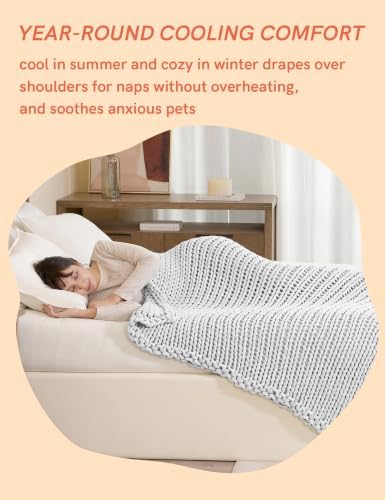 YnM Cooling Weighted Blanket, 100% Cotton Handmade Chunky Knitted Blanket, Weighted Lap, Breathable Heavy Blankets, Machine Washable Throw for Sleep or Home Decor (Light Grey, 48x72 Inch, 12lbs) - Image 5