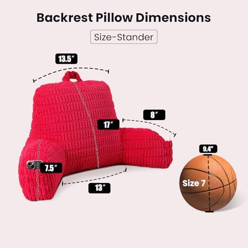 Reading Pillow for Sitting in Bed with Arm,Red Corduroy,M - Image 3