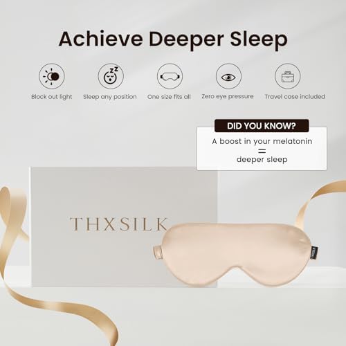 THXSILK Sleep Mask 100% 25 Momme Pure Mulberry Silk Super Smooth Cooling Sleep Eye Mask Blackout for Women/Man/Kids, Eye Cover with Wide Head Strap for Good Night Sleep, Champagne - Image 3