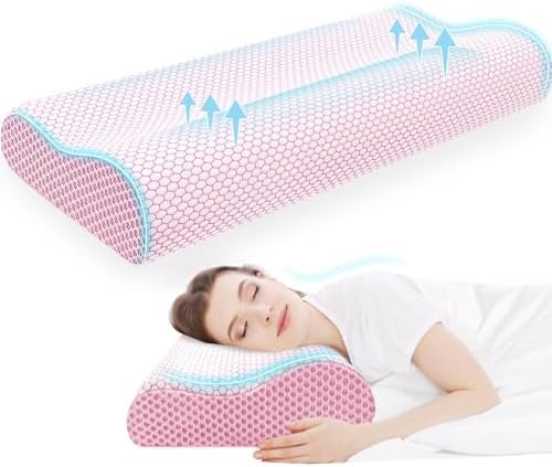 Neck Pillow for Sleeping, Ergonomic Cervical Bed Pillow, Pink King Size by CloudBliss