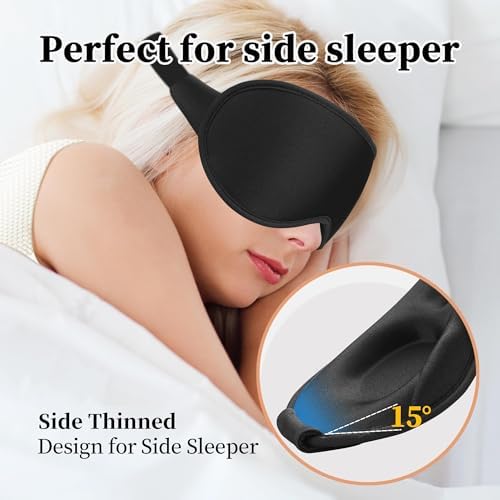 3D Sleep Mask for Men&Women, 2 Pack Contour Eye Masks for Sleep, Side Sleeping Mask for Men&Women, Blackout Eye Mask for Sleeping Eye Mask, Airplane Travel Essentials for Men, Meditation Black & Black - Image 3