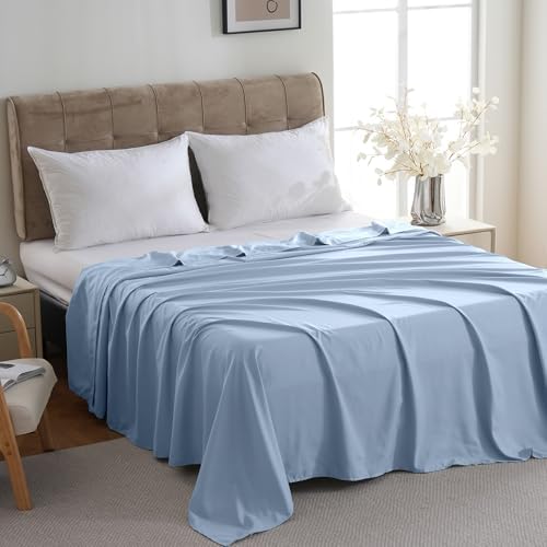 ZPECC Queen Flat Sheet Only 1 Pack, Durable Light Blue Top Bed Sheets Hypoallergenic Soft Brushed Microfiber Color-Coded Label, 90"x102" - Image 3