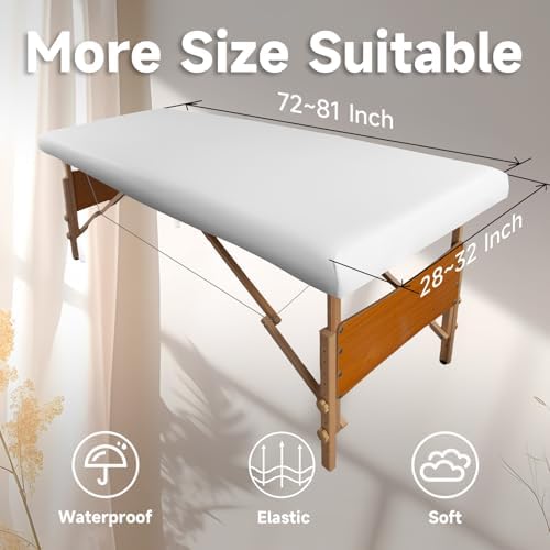 Leather Cover for Massage Table Wipeable Massage Bed Protector Cover Made of 4-ways Elastic 100% PU Waterproof Material, Machine Washable, Fit Rectangular Tables 28-32" Wide (Pure White, 1Pcs) - Image 2