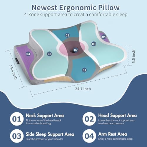 Cervical Neck Pillow for Pain Relief - Ergonomic Pillow Side Sleeper Pillow for Sleeping, Orthopedic Bed Pillow Neck Support Pillow, Contour Memory Foam Pillows for Side Back Sleepers - Image 4