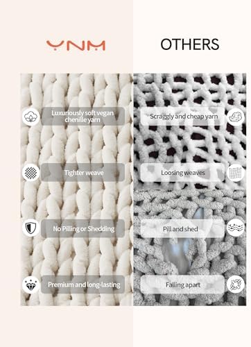 YnM Chunky Throw Blanket, Hand Knitted with Chenille Yarn, Skin Friendly, Ventilated and Breathable, Machine Washable, Home Décor Piece for Couch, Sofa and Bed (Butter Cream, 60x80 Inch) - Image 5