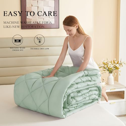 120x128 Oversized King Comforter, Extra Large King Size Comforter Oversized, All Season Soft Lightweight Quilt Down Alternative Duvet Insert with 8 Corner Tabs(120x128, Sage Green) - Image 6