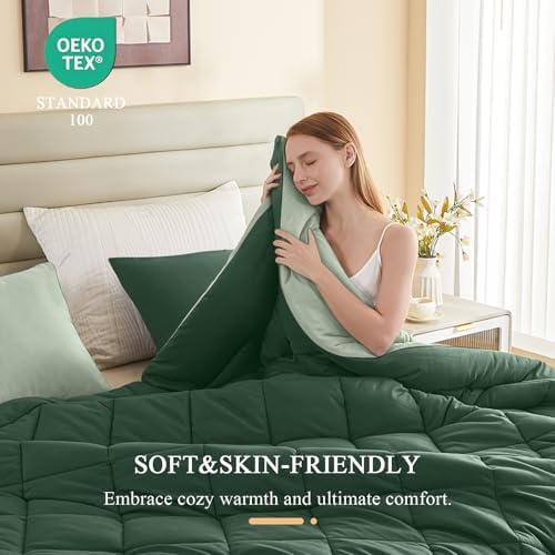MIOTO 132x120 Alaskan King Comforter, Extra Large King Size Comforter Oversized, All Season Soft Lightweight Quilt Down Alternative Duvet Insert with 8 Corner Tabs, Emerald Green&Sage Green - Image 6