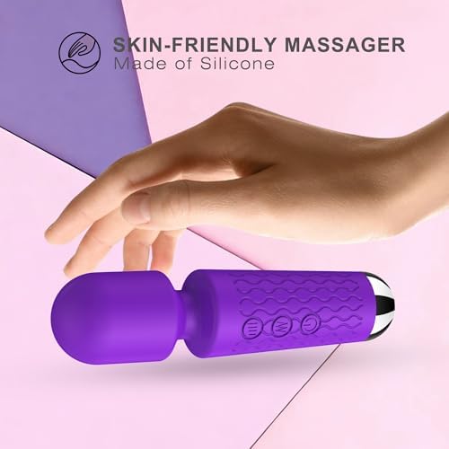 Handheld Cordless Mini Massager, Powerful Quiet with Waterproof, 20 Modes & 8 Speeds Vibration Wand for Back Neck Shoulders, Muscle Soreness Relief & Recovery (Purple) - Image 2