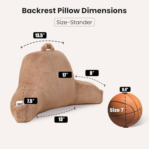 Soft Reading Pillow for Bed with Arms,Middle,Khaki,Faux Fur - Image 3