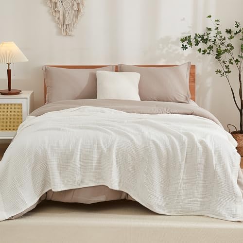 EMME Cotton Muslin Twin Blanket Breathable Gauze Soft Lightweight Adults Gifts for Women (White,60"x80") - Image 6