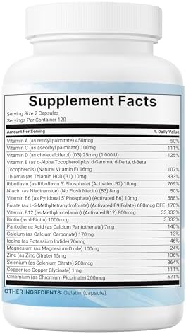Micro Ingredients 2 Pack Pure Methylated Multivitamin, 480 Capsules | 19-in-1 Formula with Vitamins C, D, B12, Folate, Magnesium, Zinc, & More | Supports Daily Wellness & Immune Health | Filler Free - Image 7