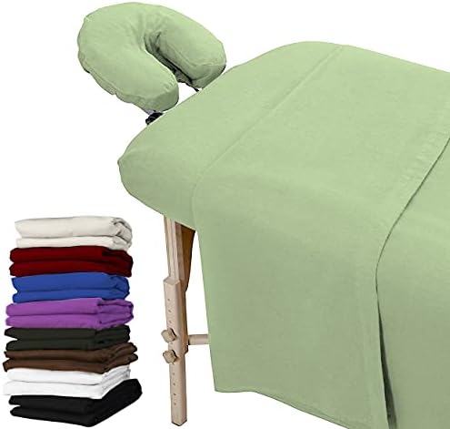 LONDON LINENS 3 Piece Set Massage Table Sheets Set - 100% Natural Cotton Flannel- Includes Massage Table Cover, Massage Fitted Sheet, and Massage Face Rest Cover (Sage Green) by LONDONLINENS