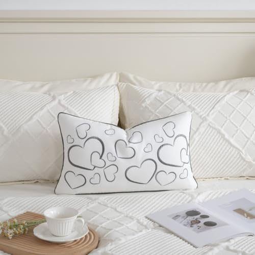 Sanmetex Embroidery Loving Heart Lumbar Pillow Covers, Soft Decorative Throw Pillow Case 12x20 Inches for Bed Bedroom Living Room and Home Décor Grey - Image 6
