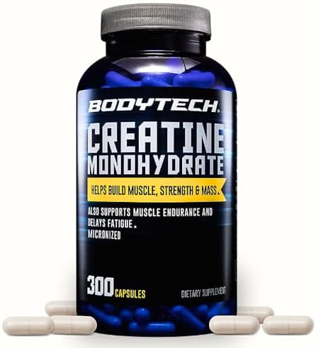 BodyTech Creatine Monohydrate Capsules, Micronized, 2250 MG, 300 Capsules by BodyTech
