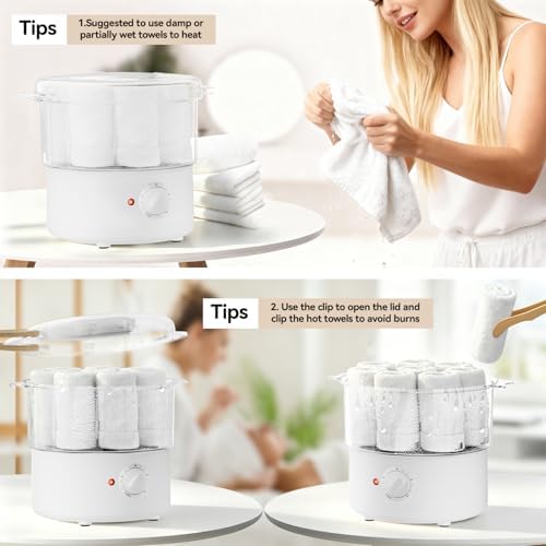 Mini Hot Towel Warmer - 1 min Steam & 60℃ in 20mins, Towel Steamer for Facials/Barber/Massage, Portable 2.4lbs Small Heater for Home Spa/Bathroom/Light Salon Use (White-X-Small) - Image 6