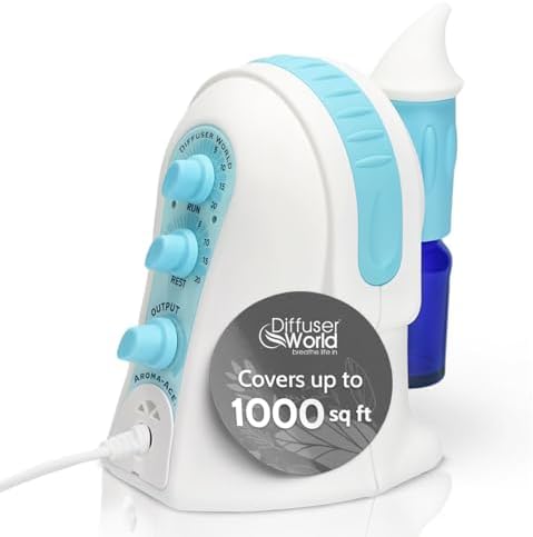 1000 Sq Ft Waterless Diffuser for Essential Oils, Made in USA Blue Waterless Aroma Atomizer for Home Large Room Fragrance, Home Scent Machine, Air Aromatherapy with Adjustable Timer by DIFFUSERWORLD