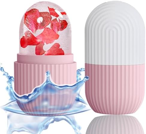 XHJRI Ice Face Roller Massager,Ice Cube Roller for Face, Eyes and Neck Naturally Conditioning and Skin Care,De-Puff Eye Bags,Reduce Migraine Pain,Reusable Massage Silicone Ice Mold (Pink White) by XHJRIBringyourbabybestlif
