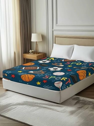 Queen Flat Sheet Sports Balls Flat Sheets Only Soft Breathable Microfiber Bedding Top Sheets Luxury Hotel Quality Basketball Football Baseball Rugby Ice Hockey Queen Bed Sheet for Bedroom Dorm Decor - Image 7