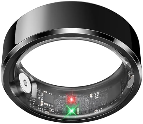 Smart Ring for Men, Fitness & Activity Tracker with Blood Pressure/Heart Rate Monitor, Sleep Tracker, Step Counter, IP68 Waterproof Ring for iOS & Android, Fast Charge, No Subscription (Black,Size11) by PJIVE