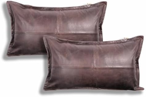LL LEATHER LOVERS 100% Lambskin Leather Pillow Cover - Sofa Cushion Case - Decorative Throw Covers for Living Room & Bedroom, Dark Brown Crunch Box Pack of 2-10X18 Inch by LLLEATHERLOVERS