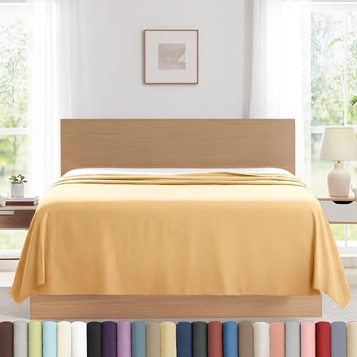 Oversized King Size Flat Sheet Only 132x110 Microfiber Flat Bed Sheet Gold by SouthshoreFineLivingInc