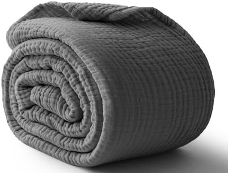 100% Cotton Muslin Blanket 50" x 60", Breathable and Lightweight Cotton Throw Blankets for Couch, Soft Cooling Summer Gauze Blanket for Adults All Season, Charcoal Grey by Kozyhvn