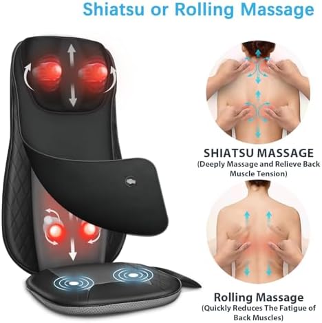 CuPiLo Shiatsu Neck & Back Massager with Heat, Massage Chair Pad Cushion for Stress Relief, Inflatable Flaps Back Support, Kneading or Rolling Chair Seat Massage - Image 3