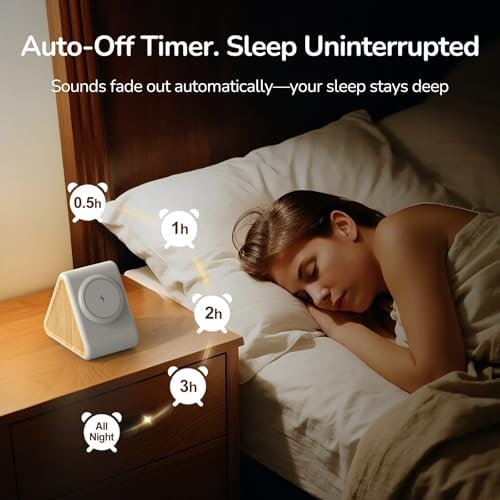 Housbay 2-in-1 White Noise Sound Machine & Magnetic Wireless Charger, Stereo Sleep Sounds, Clutter-Free Bedside Charging Station for iPhone - White Oak - Image 4