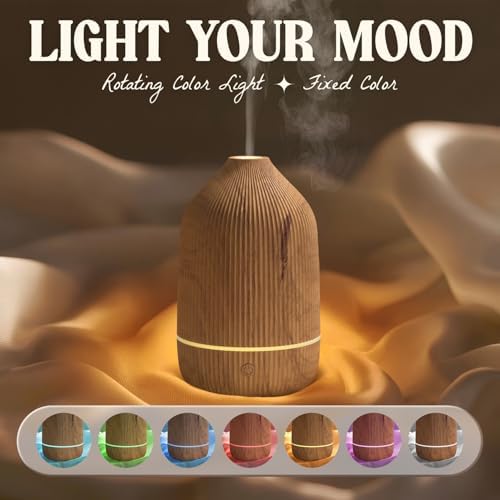 Essential Oil Diffuser, 100ml Aromatherapy Diffuser, Mini Ultrasonic Diffuser for Essential Oil, Home, Office, Cool Mist Humidifier with 7 Led Light, Auto Shut-Off, Wood Grain - Image 4