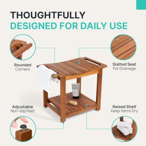 AVLORA Design 21" Premium Shower Bench with Built-in Handles - Natural - Image 6