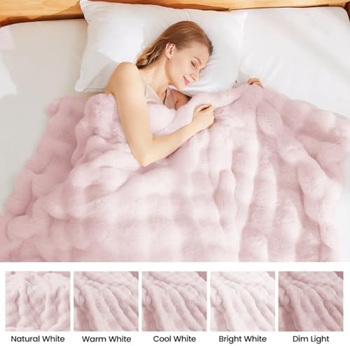 Latepis Pink Faux Fur King Blanket for Bed Bubble Cute Soft Warm Comforter Thick Furry Blanket for Sofa Bedroom Cozy Blankets for Women Gift Luxury Blankets for All Seasons 90''x108'', 860gsm - Image 6