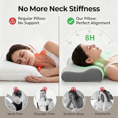 Polovo Cervical Neck Pillow for Pain Relief - Ergonomic Side Sleeper Pillow for Deep Sleep, Contour Memory Foam Pillows for Sleeping Bed Pillow for Side Back Stomach Sleepers(Grey) - Image 3