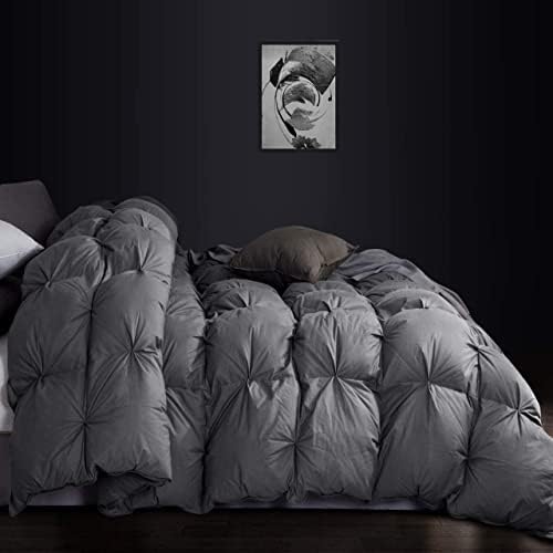 Luxurious All-Season Goose Down Feather Fiber Comforter King Size Duvet Insert, Exquisite Pinch Pleat Ruffled Twisted Flower, Premium Baffle Box, 100% Egyptian Cotton Cover, 70 oz. Fill Weight, Gray by EgyptianBedding