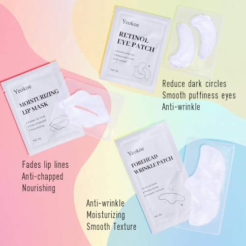 Yeokoe Forehead Wrinkle Patches,Under Eye Patches and Lip Mask 30 PCS. Face Masks Skincare With Retinol Serum For Anti-aging Puffy Eyes and Dark Circles - Image 2