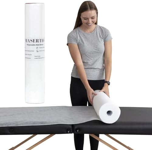 Disposable Massage Bed Cover - Non-woven Disposable Material - Ideal for Spa, Massage Table, Tattoo, Waxing Table - No Crinkle Table Sheets - 31.5 x 71 Inches (30 Sheets Per Roll) by MASERTIODisposableBedSheets