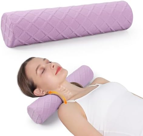 Cozyhealth Cervical Roll Pillow, Medium Soft Memory Foam Neck Round Pillow Cylinder Bolster Pillow for Sleeping, Round Neck Support for Bed, Legs, Back and Yoga (Purple, Medium - 3.9" H) by Cozyhealth