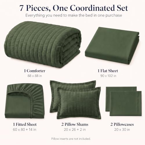 CozyLux Queen Comforter Set, 7 Pieces Olive Green Seersucker Bed in a Bag - Image 2