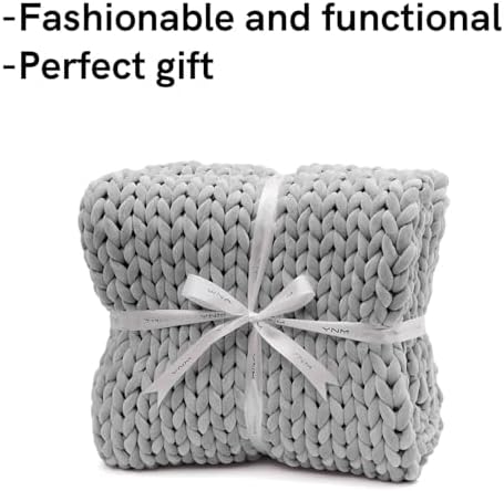 YnM Velvet Weighted Blanket, Handmade Chunky Knitted Design, Soft and Cozy, Temperature Regulating and Breathable, Machine Washable Throw for Sleep or Home Decor (Light Grey, 85x103 Inch, 30lbs) - Image 4