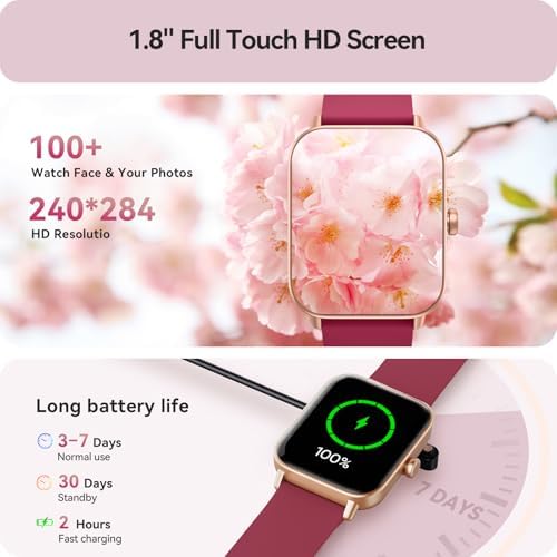Gydom Smart Watch for Women Android & iPhone, Alexa Built-in, 1.8" Smartwatch with Heart Rate/SpO2/Sleep Monitor, IP68 Waterproof Activity Fitness Tracker, 101+ Sports Mode, Red - Image 5