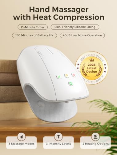 Estefanlo Hand Massager with Heat and Compression, Cordless Hand Massager for Arthritis Pain Relief, 3 Modes Air Compression Finger Massage Device, 2 Heat Levels, Washable Silicone Liner - Image 2